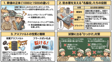 【1級建築施工管理技士】1次検定「アスファルト系防水材」の頻出キーワード解説＆類似問題対策