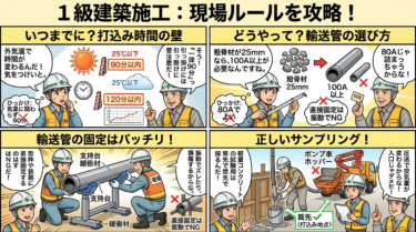 【1級建築施工管理技士】1次検定「コンクリート運搬・調合・試験」の頻出キーワード解説＆類似問題対策